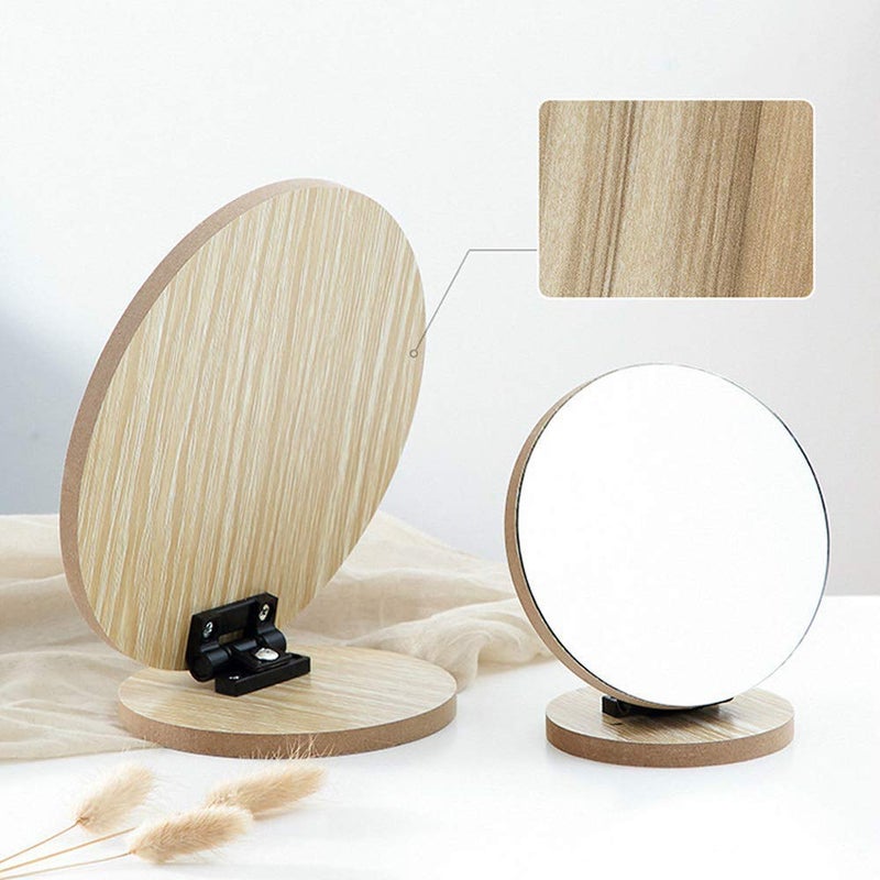 Aestivate Round Compact Table Mirror - Standing Wood Framed, 90 Degree Rotating for Makeup & Cosmetic - Image 5